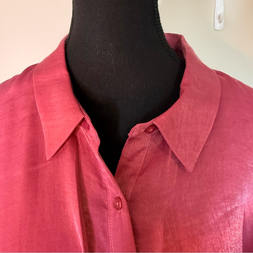 LAUNDRY BY SHELLI SEGAL New Pink Flowy Blouse Button Down Satin Plus Size 22W - Picture 6 of 15